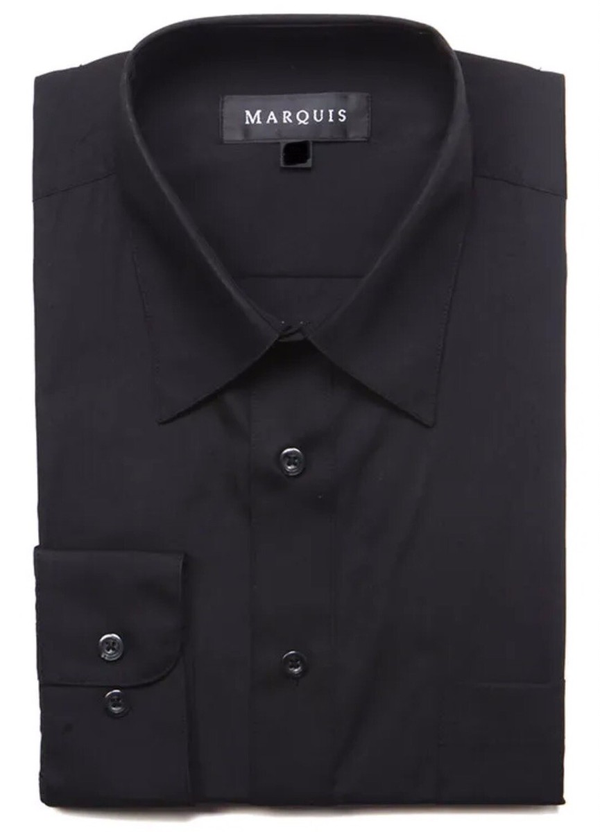 4xl black dress shirt Marquis Solid Classic Fit Long Sleeve Shirt Black 4XL XXXXL 20.5 36/37
