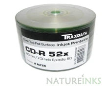 50 Traxdata Full Printable Silver CD-R 52x Discs 700MB Ritek Blank CDR CD discs