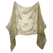 Sciarpa Ricamata Scialle Foulard 190x70cm Donna Coprispalle Cerimonia Beige