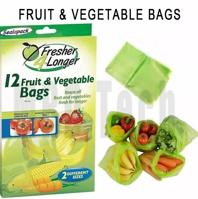 SEALAPACK Fruit & Vegetable Bags Keep Fresher for Longer Storage 2 Different Sizes 12 Pack