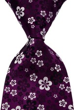 New Classic Floral Purple White JACQUARD WOVEN 100 Silk Men's Tie Necktie