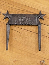 Cast Iron Texas Bullshit Boot Scraper Ground Stake Lawn Garden Double Rustic