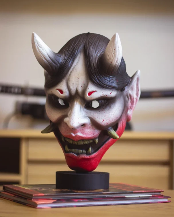 Hannya Crimson Fury Oni Mask | Japanese Demon Mask| Handcrafted Resin with Blood - Image 2 of 4