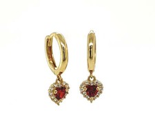 14k Yellow Gold Halo Heart Birthstone Huggie Earrings