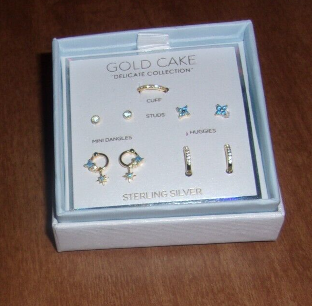 GOLD CAKE STERLING SILVER ASSORTED EARRINGS 5 PAIR NEW IN BOX eBay