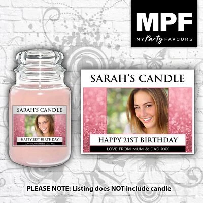 MY PARTY FAVOURS Personalised Yankee Photo Candle Label Sticker - Pink - Birthday or any occasion