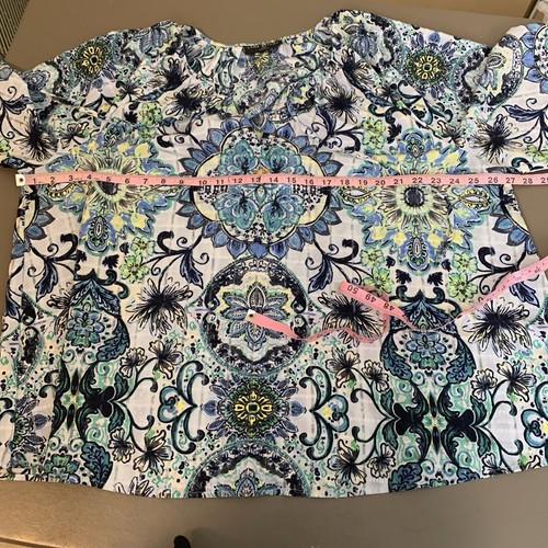 Lane Bryant Womens Blouse 18 20 Peasant Top 3/4 Sleeve Lightweight Shirt Blue - Picture 12 of 16