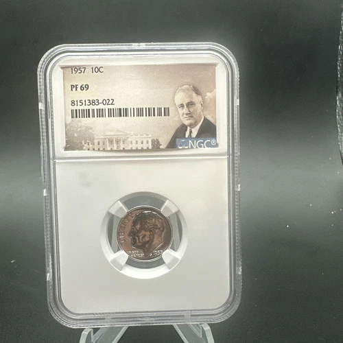 1957 NGC PF69 90% PROOF SILVER ROOSEVELT DIME 10C GREAT EYE APPEAL PORTRAIT LB
