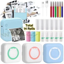 Mini Pocket Thermal Printer Bluetooth Inkless Photo Label Printing Rolls Paper
