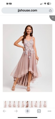 Jjs House Pink High Low A-Line Tulle Floral Lace Dress With Spaghetti Straps S - Picture 12 of 14