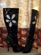 LEG AVENUE 70's GoGo Flower Cutout Black Boots Fancy Halloween Adult Costume
