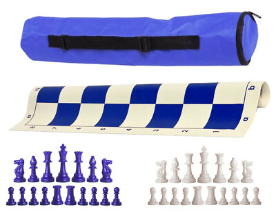 Archer Weighted Chess Set - Vinyl Board w/ Pieces & Bag - Royal & White