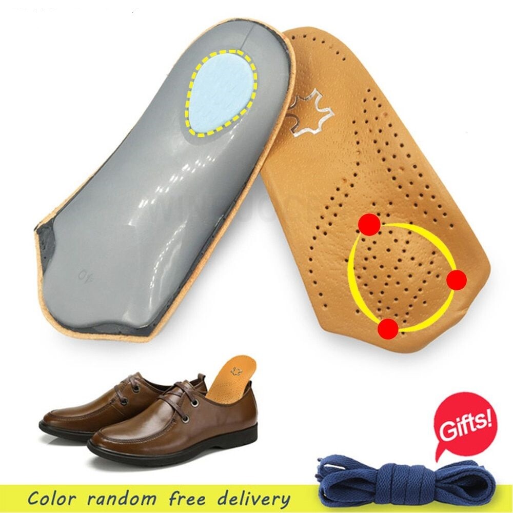 Men's Leather Orthotic Insoles with Arch Support & Odor Control - 2 Pairs
