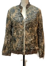CHICO'S Womens Reversible Jacket Leopard Print Front Zipper Pockets Unknown Size