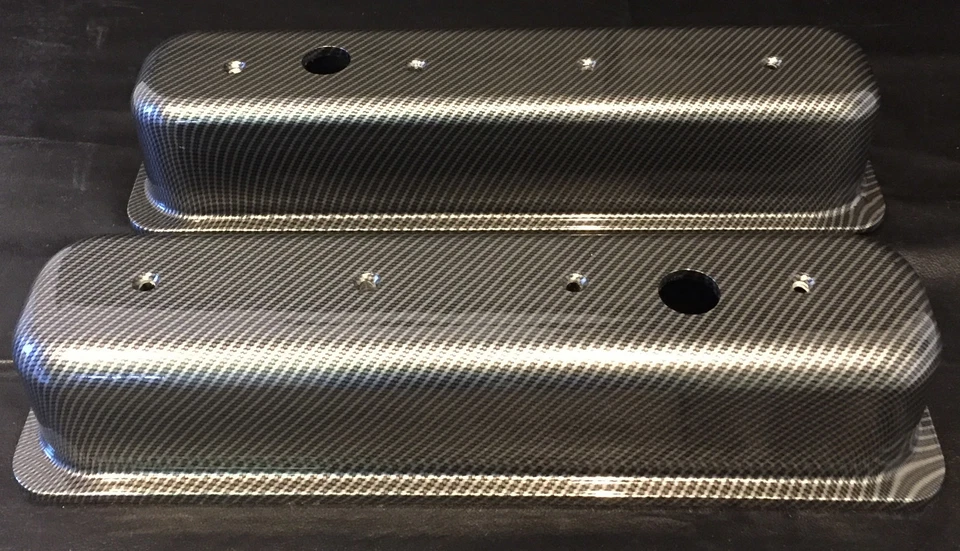  Small Block Chevy Valve Covers Mr Gasket 6870G Hydro Dipped Carbon Fiber - Image 4 of 4