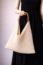 Hand Crocheted Shoulder Bag Bamboo Handle