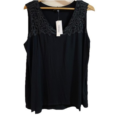 Context Women's Lace Trim Sleeveless Top Size 2X Black Dark Fairy Romantic