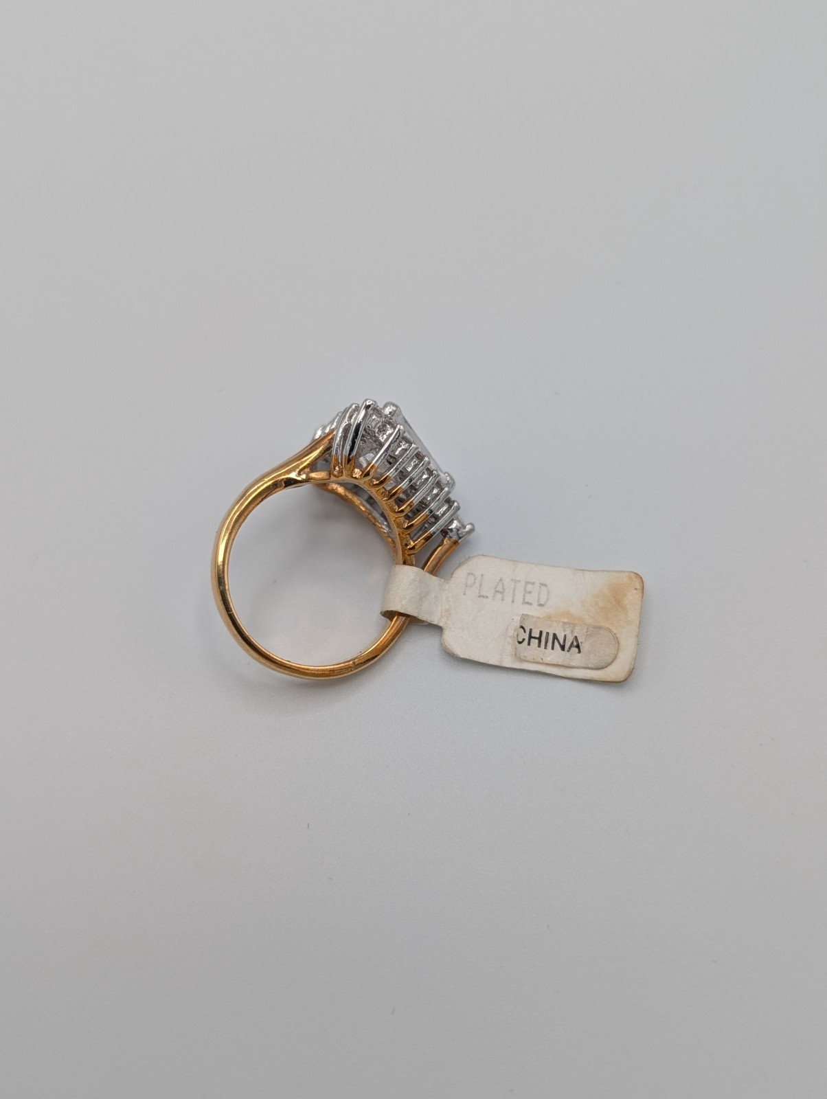 Vintage NWT 18K Gold Plated Huge Trillion Simulated Diamond Cocktail Ring 7 NOS image 7