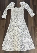 Reformation Marabella Linen Midi Floral Blue White Dress M