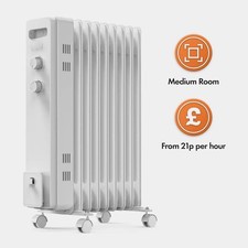 9 Fin Oil Filled Radiator 2000W White 3 Heat Settings Portable Compact Design