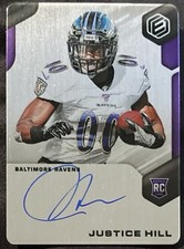 Justice Hill 2019 Elements On-Card Auto Autograph Rookie RC /150 Ravens. rookie card picture