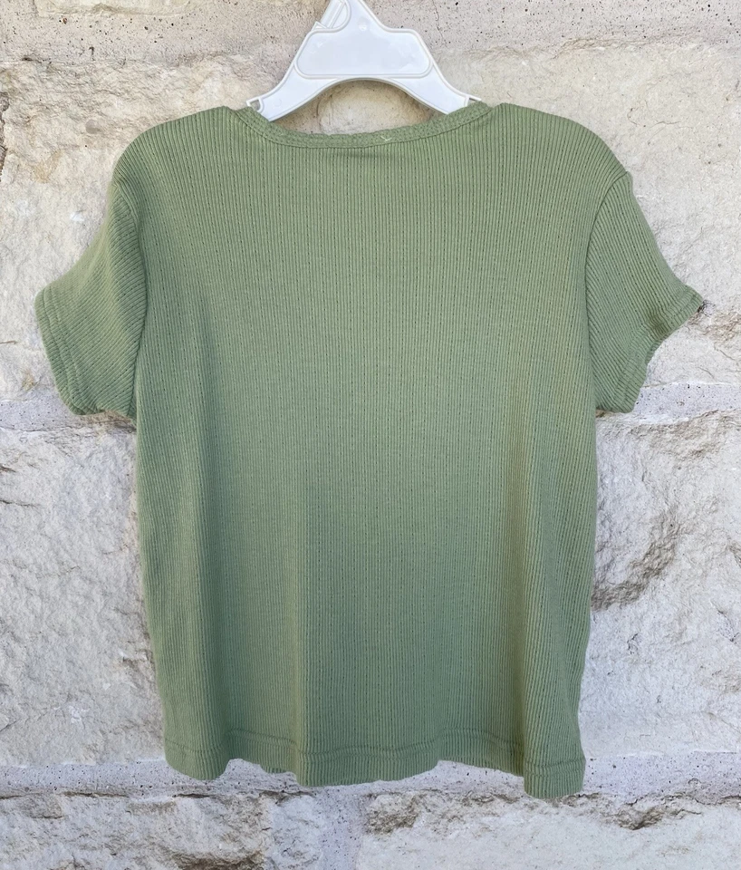 Camisa Cherokee Bordada Cuello Corbata Boho Manga Corta Verde Niñas Talla M 7/8 Foto 3 de 4