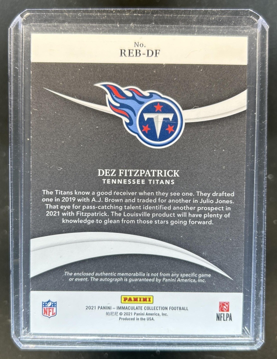 2021 Panini Immaculate Dez Fitzpatrick Rookie Eye Black RC Jersey Auto #/99 view 2