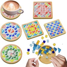 6 Sets DlY Mosaic Tiles for Crafts,Mixed Color Glass Mosaic Kits with Wooden Coa