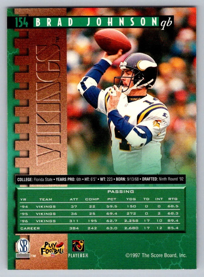 1997 Pro Line #154 Brad Johnson - Image 2 of 2