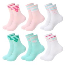 Pack Girls Socks Kids Crew 6-9 Years 6 Green,pink, Green, and White Hearts