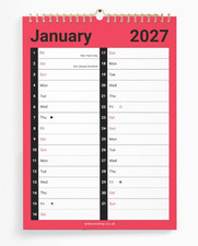 2027 A4 Month To View Wall Planner Family Office Organiser Calendar UK Holidays