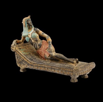 Cleopatra Queen Statue Lying on Bed Black Stone Egyptian Handmade Art