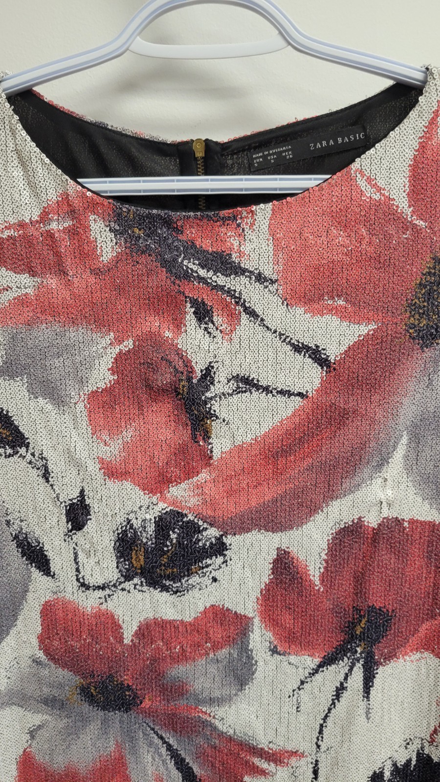 Zara Basic Red / Gray / Silver Floral Sequin Half… - image 3