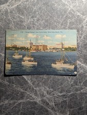 1946 West Palm Beach FL Linen Postcard Yacht Basin Going Fishing