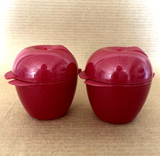 Tupperware Apple Keeper Container Fruit Snack Locker (Set of 2) Red Glitter 4941