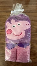 New/Bag Peppa Pig Beach or Bath Towel Hooded Pink Purple Child Sized Embroidered