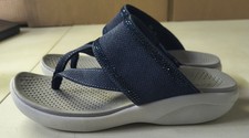 BZees Women's Canvas Bright Thong Wedge Sandals Navy Size 5.5M