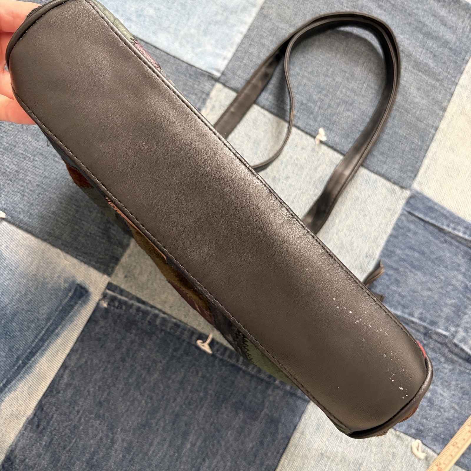 patchwork leather vintage shoulder bag jewel tone… - image 14