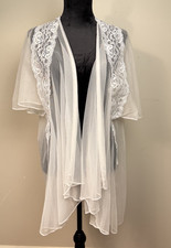 Vintage Cinema Etoile White Bridal Chiffon Lace Peignoir Nylon Nightgown Robe S