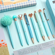 8Pcs Ballpoint Pens Set Metal Crystal Diamond Pen Glitter Pen for Journaling Blu