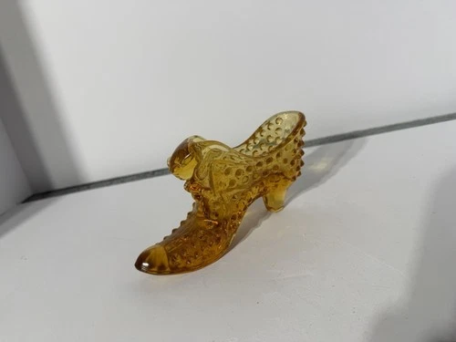 Vintage Fenton Art Glass Amber Brown Hobnail Cat Head Shoe Glass Slipper