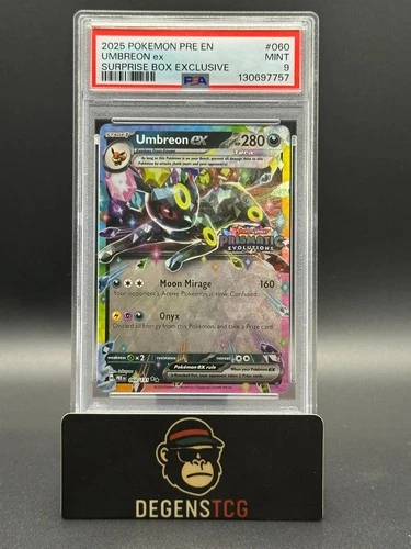 Umbreon ex 060 Pokemon Prismatic Evolutions Surprise Box Stamped PSA 9 MINT Card