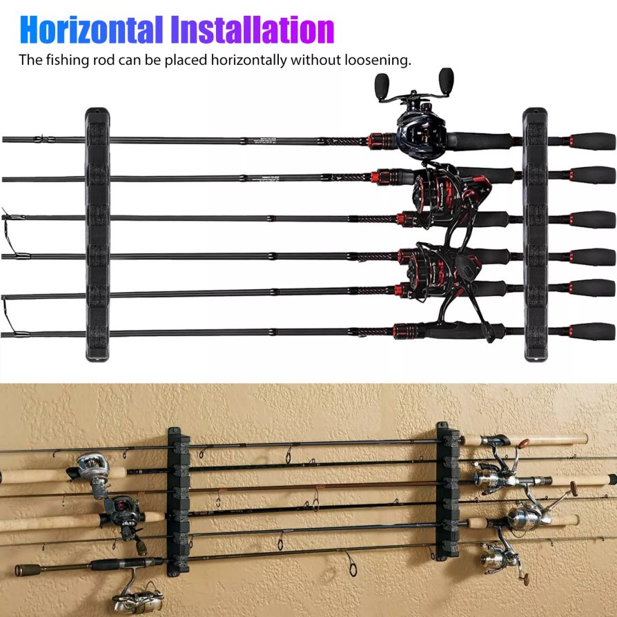Fishing Rod Rack Vertical Holder Wall Mount Storage Horizontal Stand Boat Pole \