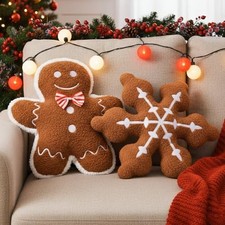 2 Pcs Christmas Gingerbread Man Snowflake Throw Pillows Plush Throw Pillow