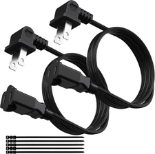 90 Degree 2 Prong Polarized Power Extension Cord 12 FT/2 Pack, Angled Low-Pro...