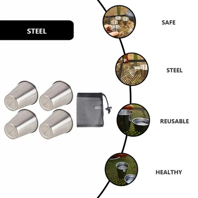 Set Stainless Steel Wine Glasses Portable Mini Camping Cup Outdoor Picnic - Image 1 of 4