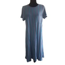 LuLaRoe CARLY High Low Dress Pockets Gray and Teal Short Sleeve Womens Size M