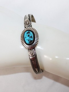 Sterling Silver Turquoise Stamped Design Cuff Bracelet