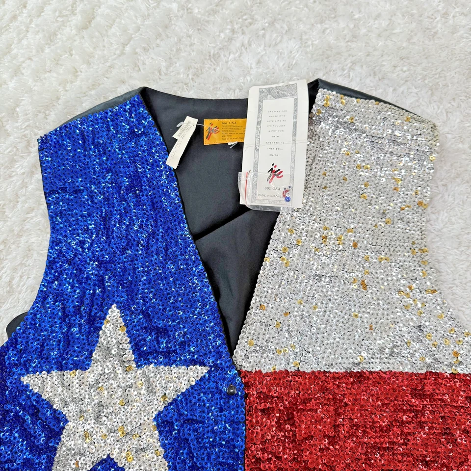 Chaleco de Colección JC Para Hombres 2XL Lentejuelas Lonestar Bandera de Texas Stock Muerto Oeste Años 90 EE. UU. Foto 4 de 4