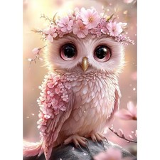 Pink Cute Owl Diamond Painting Kit 12 x 16 Inch 5D DIY Art